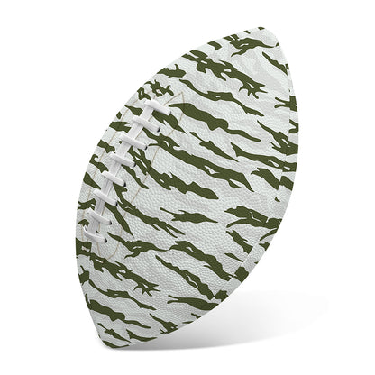 Green And White Tiger Stripe Camo Print Rugby Ball