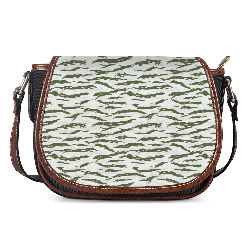 Green And White Tiger Stripe Camo Print Saddle Bag