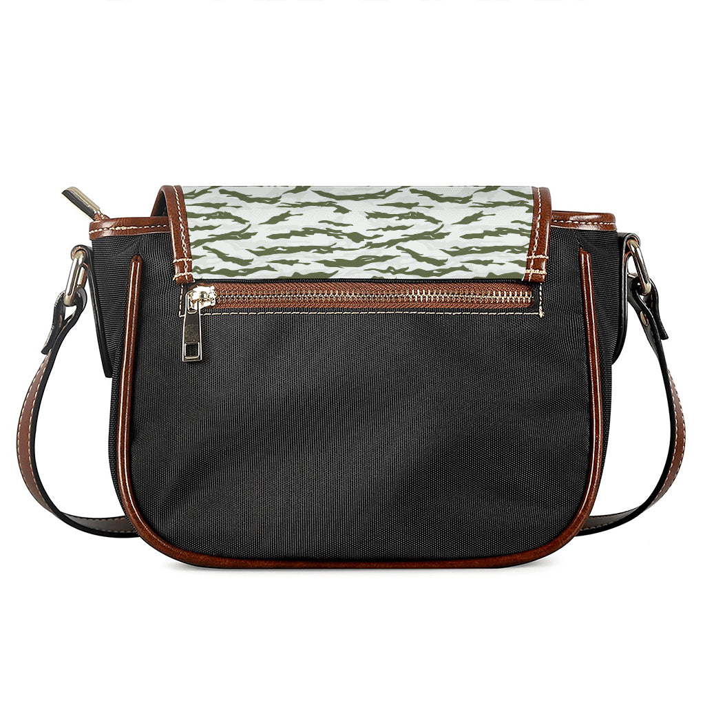 Green And White Tiger Stripe Camo Print Saddle Bag