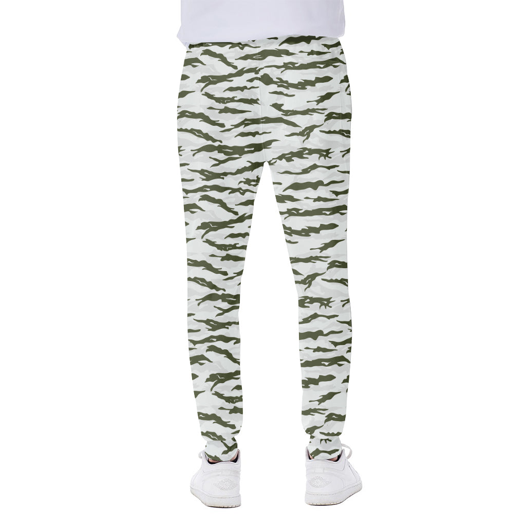 Green And White Tiger Stripe Camo Print Scuba Joggers