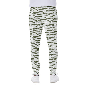 Green And White Tiger Stripe Camo Print Scuba Joggers