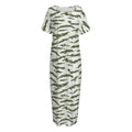 Green And White Tiger Stripe Camo Print Short Sleeve Long Nightdress