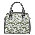 Green And White Tiger Stripe Camo Print Shoulder Handbag