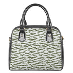 Green And White Tiger Stripe Camo Print Shoulder Handbag