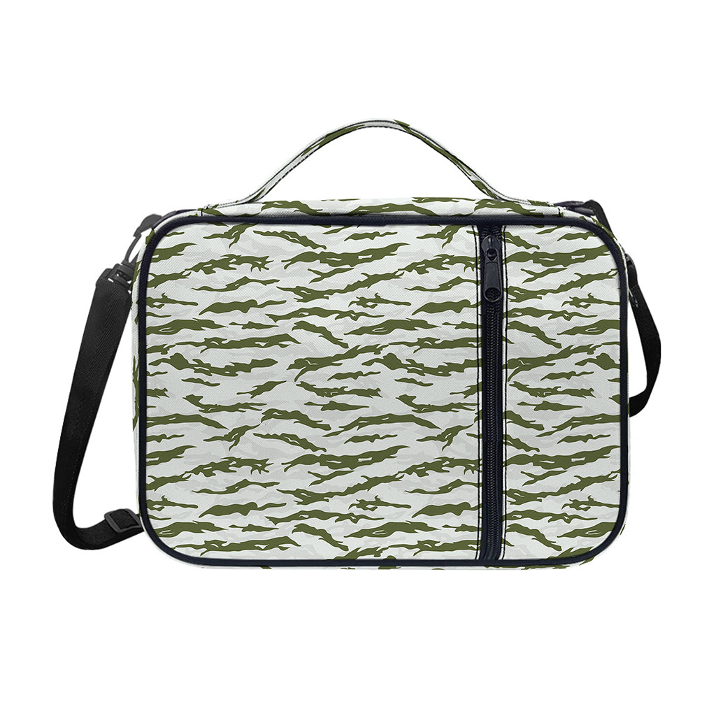 Green And White Tiger Stripe Camo Print Shoulder Strap Bible Bag