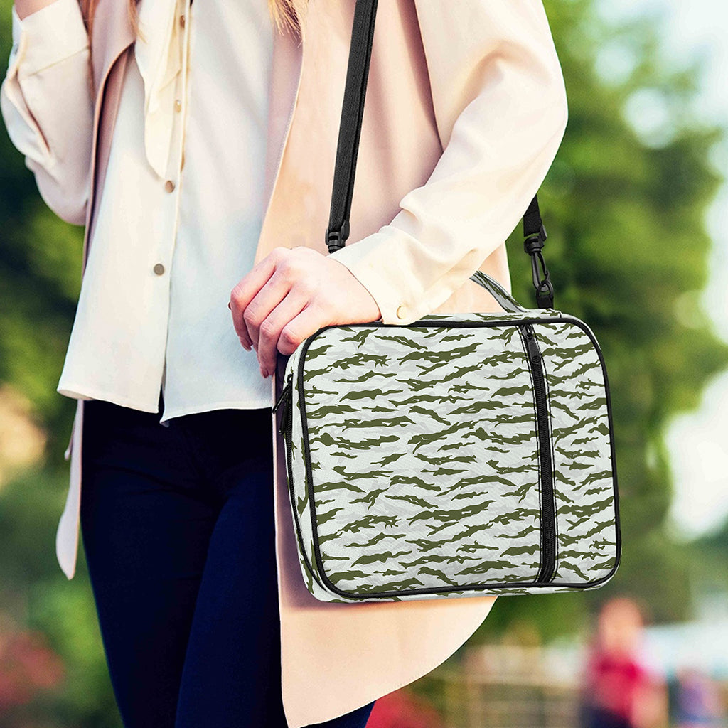 Green And White Tiger Stripe Camo Print Shoulder Strap Bible Bag