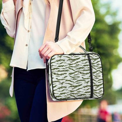 Green And White Tiger Stripe Camo Print Shoulder Strap Bible Bag