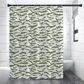 Green And White Tiger Stripe Camo Print Shower Curtain
