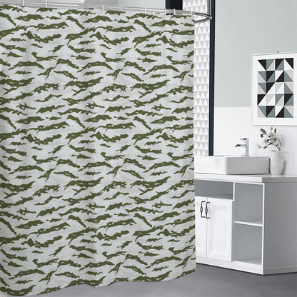 Green And White Tiger Stripe Camo Print Shower Curtain