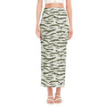 Green And White Tiger Stripe Camo Print Side Slit Maxi Skirt
