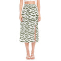 Green And White Tiger Stripe Camo Print Side Slit Midi Skirt