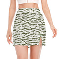 Green And White Tiger Stripe Camo Print Side Slit Mini Skirt