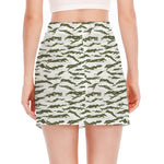 Green And White Tiger Stripe Camo Print Side Slit Mini Skirt