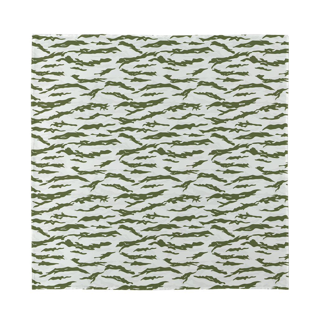 Green And White Tiger Stripe Camo Print Silk Bandana