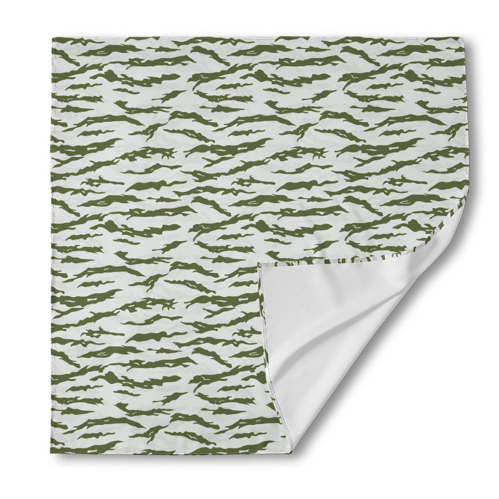 Green And White Tiger Stripe Camo Print Silk Bandana