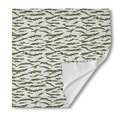 Green And White Tiger Stripe Camo Print Silk Bandana