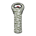 Green And White Tiger Stripe Camo Print Single Neoprene Wine Tote