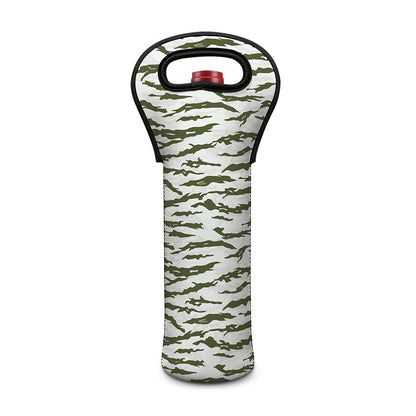 Green And White Tiger Stripe Camo Print Single Neoprene Wine Tote