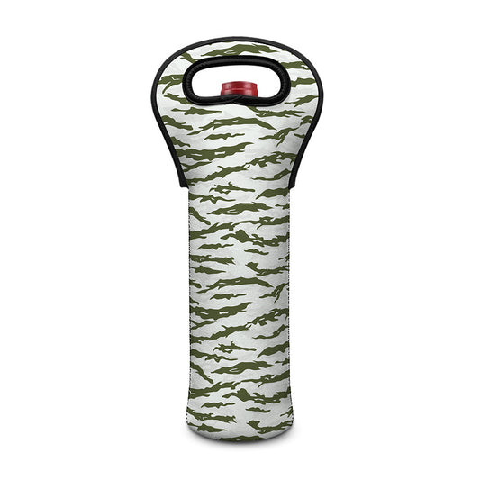 Green And White Tiger Stripe Camo Print Single Neoprene Wine Tote