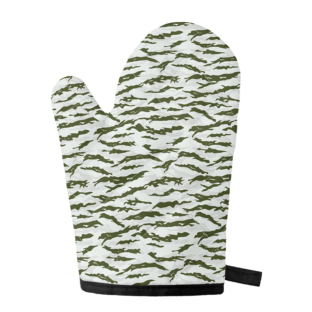 Green And White Tiger Stripe Camo Print Single Oven Mitt
