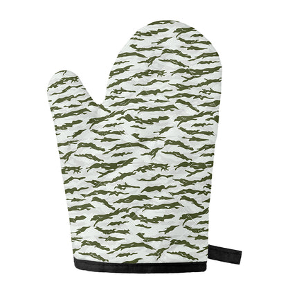 Green And White Tiger Stripe Camo Print Single Oven Mitt