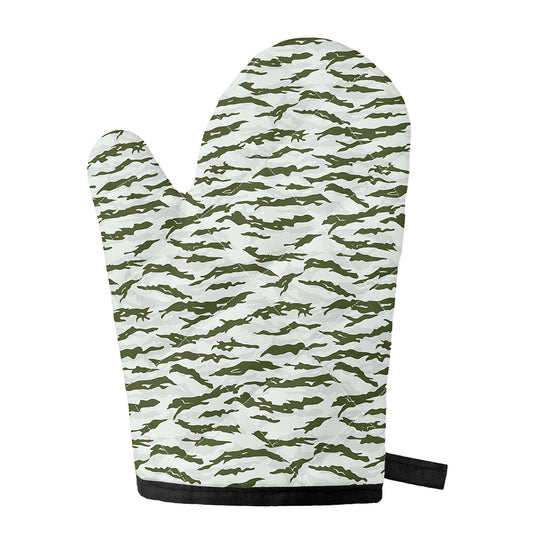 Green And White Tiger Stripe Camo Print Single Oven Mitt