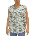 Green And White Tiger Stripe Camo Print Sleeveless Baseball Jersey