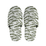 Green And White Tiger Stripe Camo Print Slippers