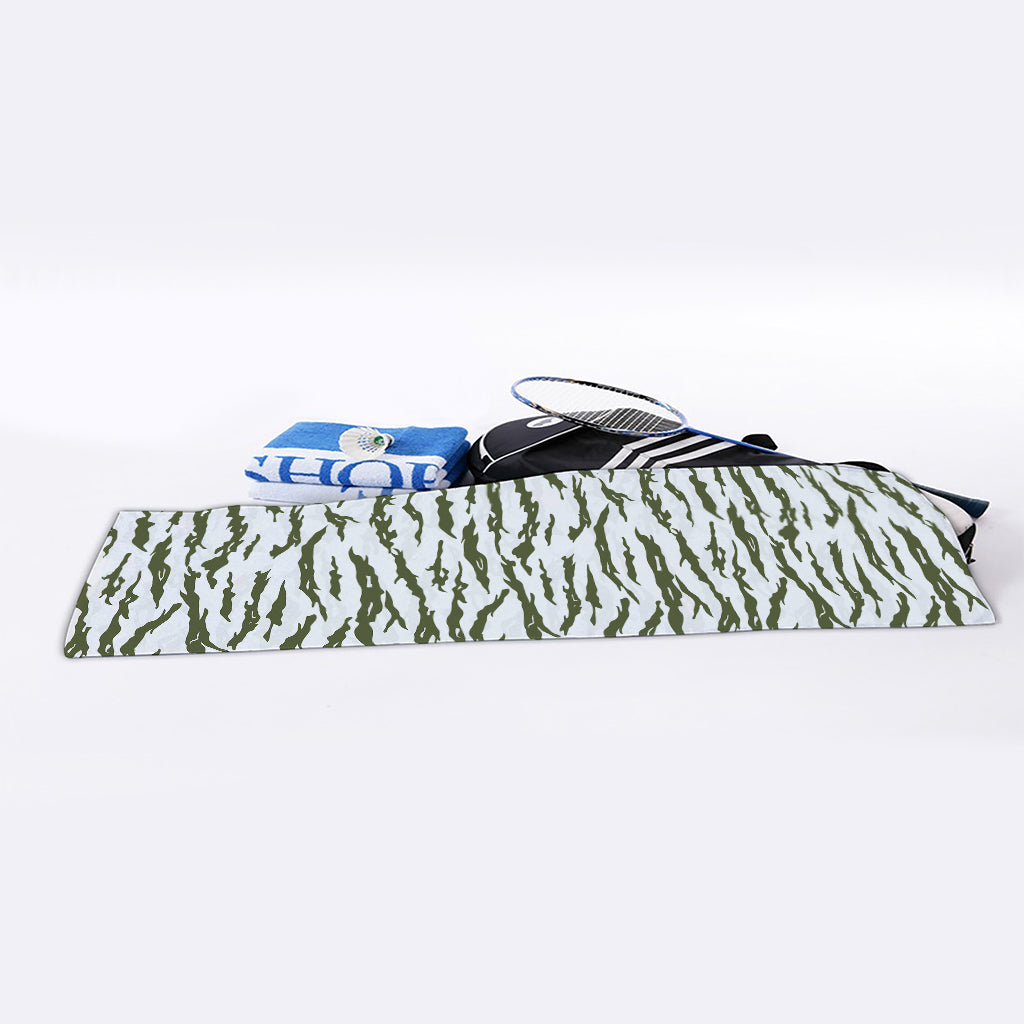 Green And White Tiger Stripe Camo Print Sports Towel