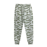 Green And White Tiger Stripe Camo Print Sweatpants