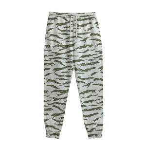 Green And White Tiger Stripe Camo Print Sweatpants