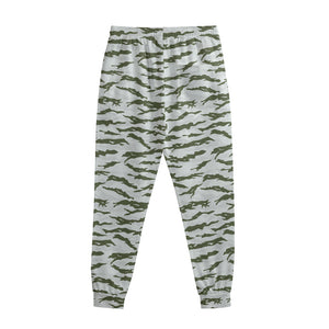 Green And White Tiger Stripe Camo Print Sweatpants