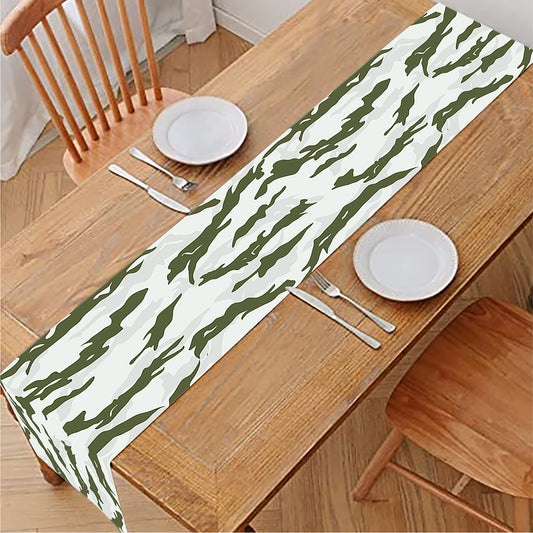 Green And White Tiger Stripe Camo Print Table Runner