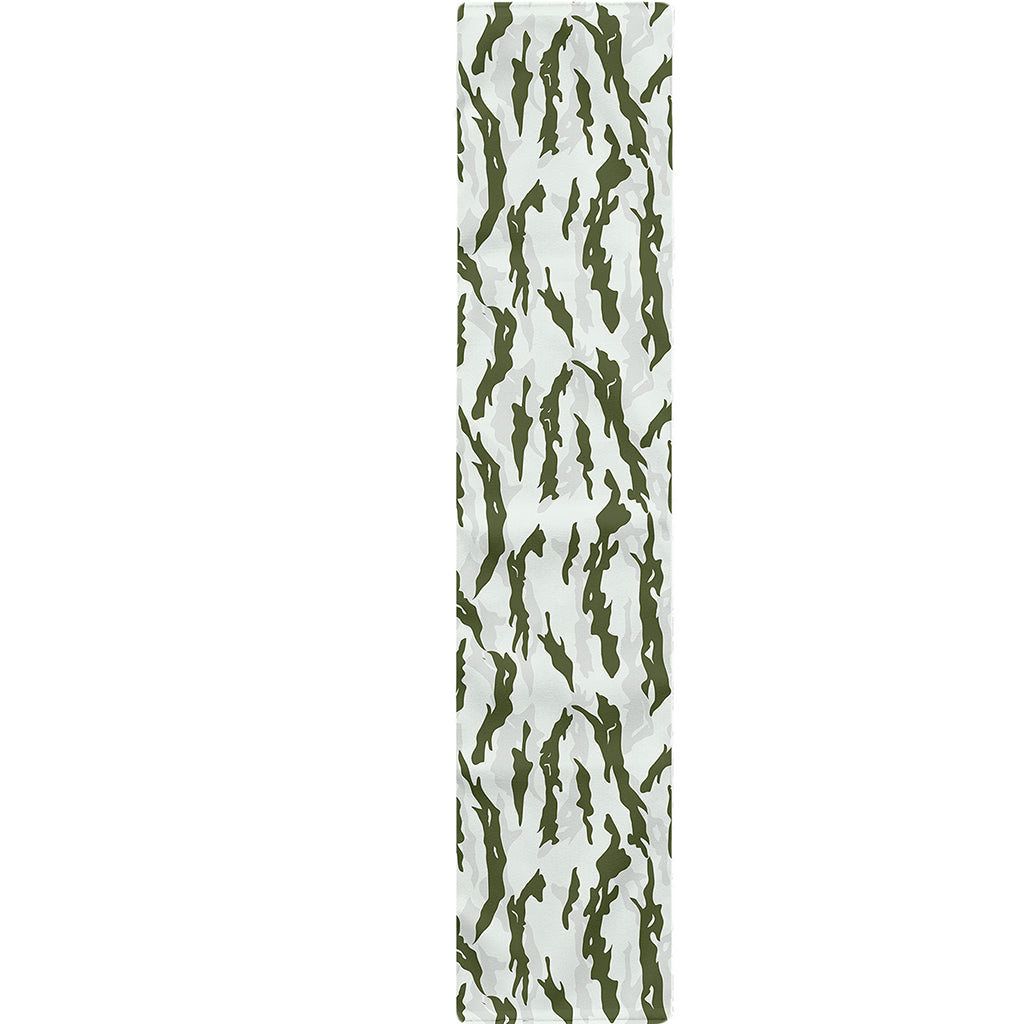 Green And White Tiger Stripe Camo Print Table Runner