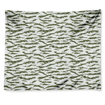 Green And White Tiger Stripe Camo Print Tapestry