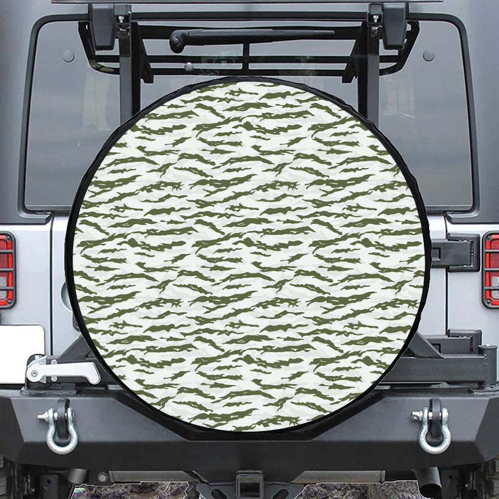 Green And White Tiger Stripe Camo Print Tire Cover