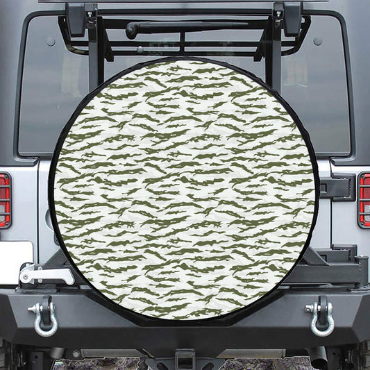 Green And White Tiger Stripe Camo Print Tire Cover