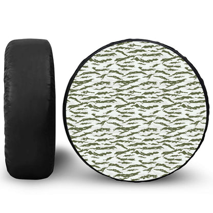 Green And White Tiger Stripe Camo Print Tire Cover