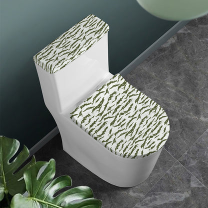 Green And White Tiger Stripe Camo Print Toilet Lid And Tank Cover Set