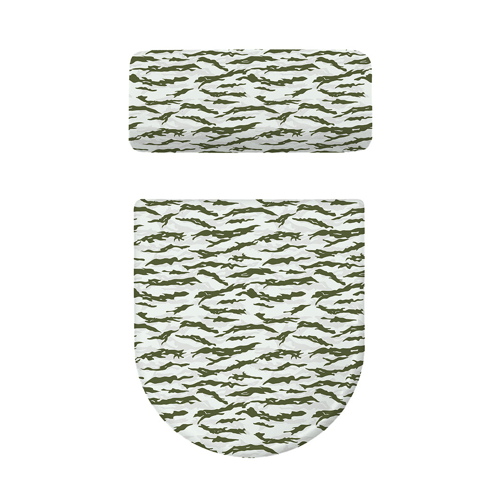 Green And White Tiger Stripe Camo Print Toilet Lid And Tank Cover Set
