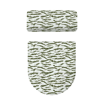 Green And White Tiger Stripe Camo Print Toilet Lid And Tank Cover Set