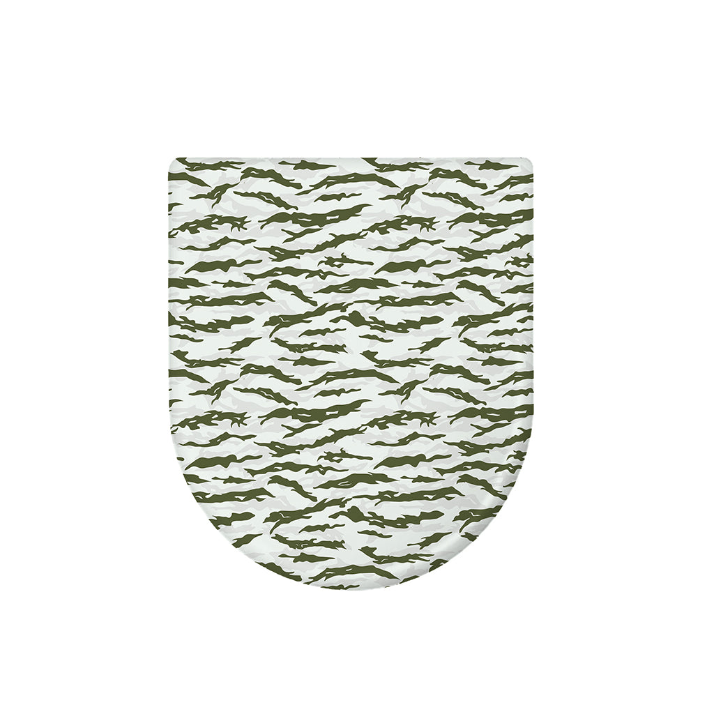 Green And White Tiger Stripe Camo Print Toilet Lid Cover