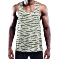 Green And White Tiger Stripe Camo Print Men's Workout Tank Top