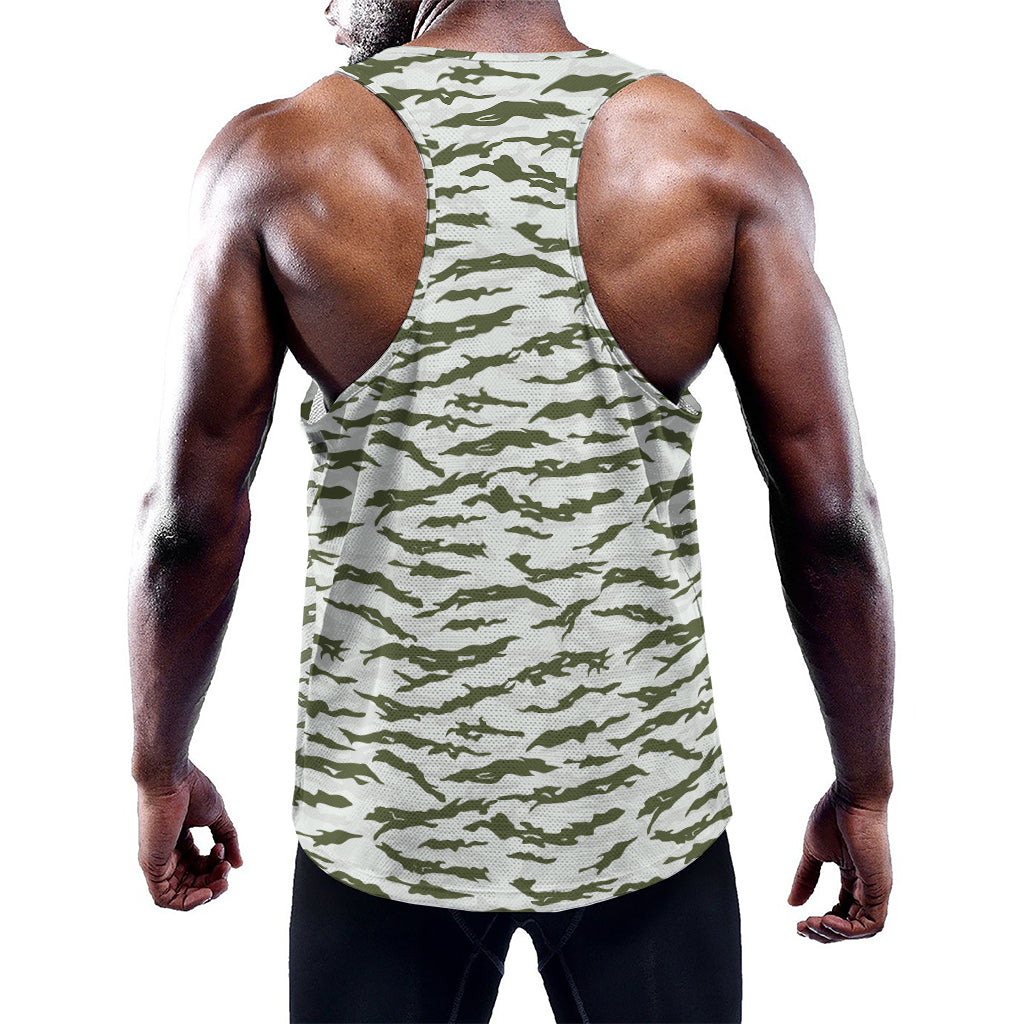 Green And White Tiger Stripe Camo Print Training Tank Top