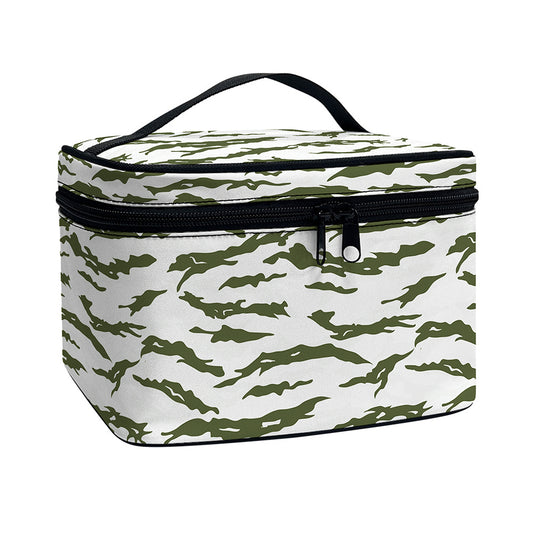 Green And White Tiger Stripe Camo Print Travel Makeup Bag