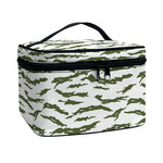 Green And White Tiger Stripe Camo Print Travel Makeup Bag