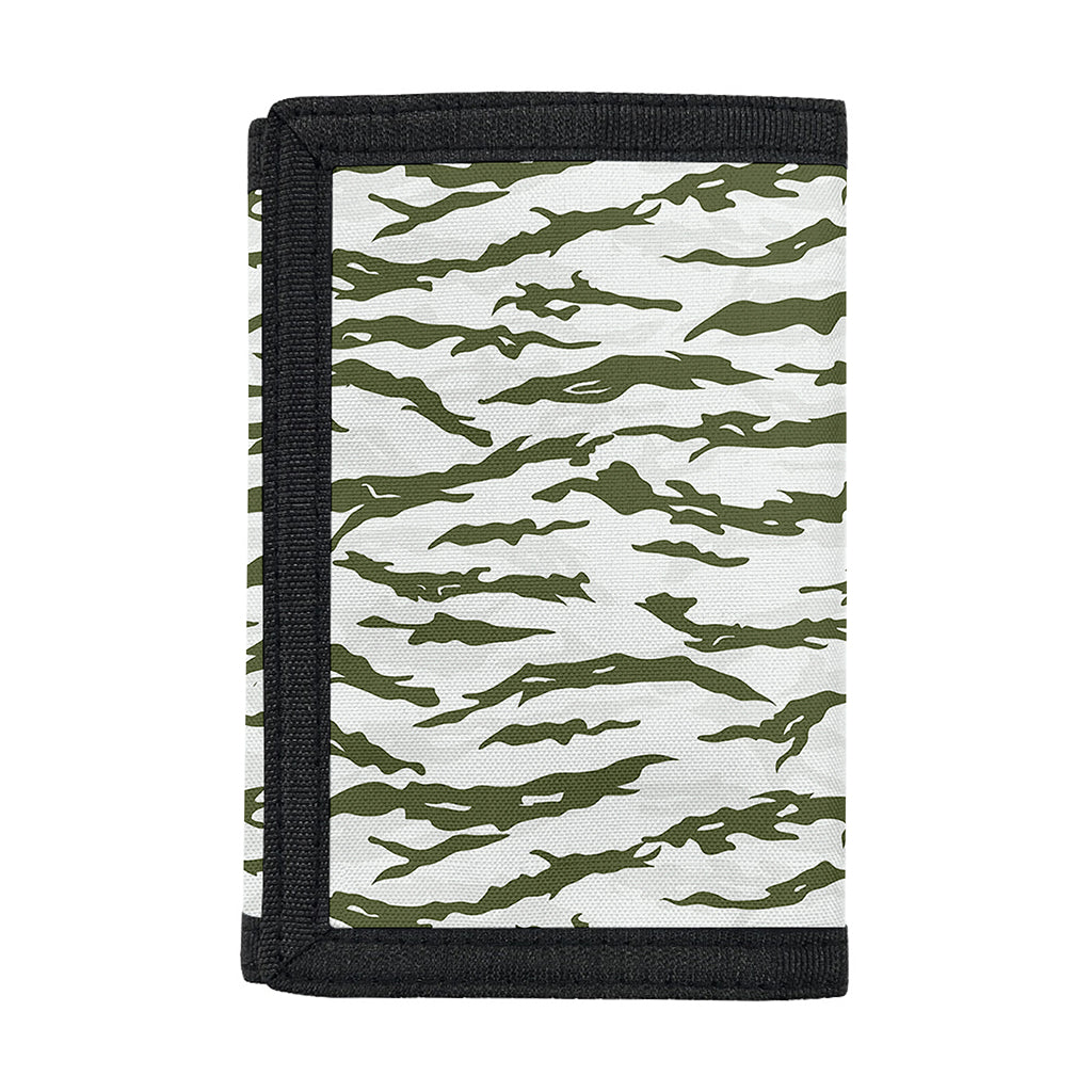 Green And White Tiger Stripe Camo Print Trifold Wallet