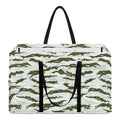 Green And White Tiger Stripe Camo Print Utility Tote Bag