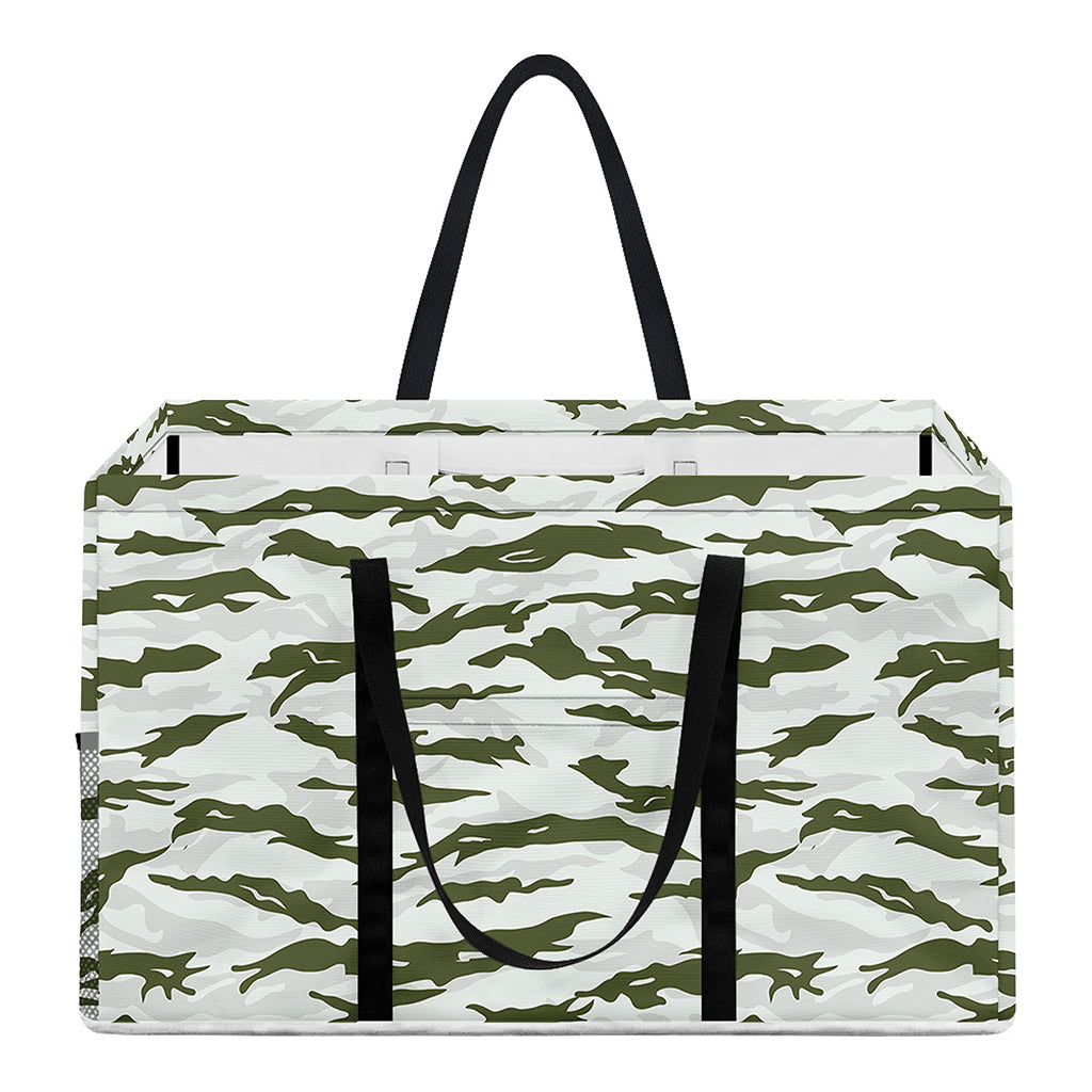Green And White Tiger Stripe Camo Print Utility Tote Bag