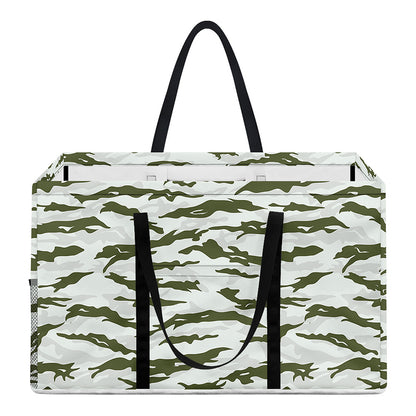 Green And White Tiger Stripe Camo Print Utility Tote Bag